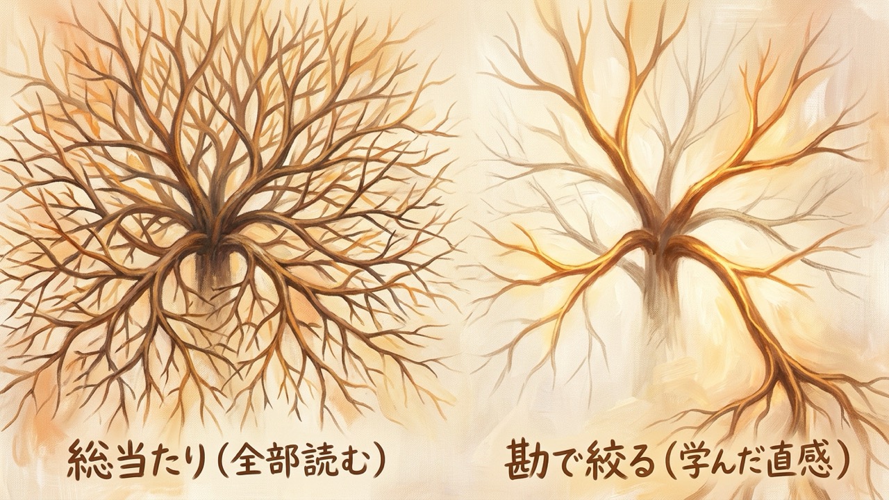 総当たりと勘で絞るの対比