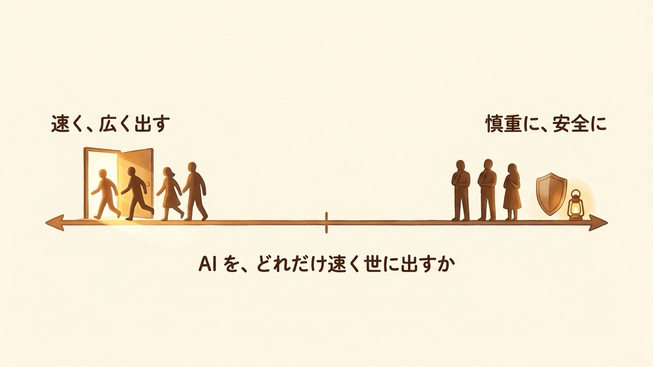 AIをどれだけ速く世に出すかという論争軸