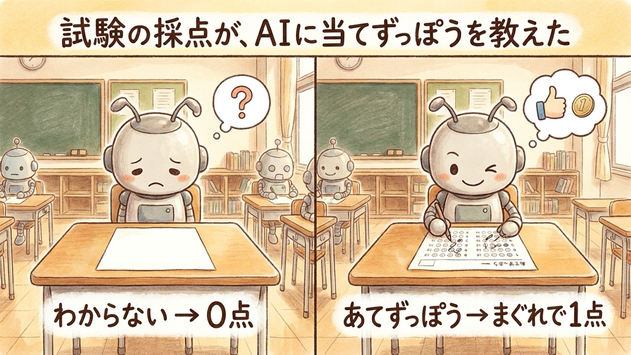 試験の採点が、AIに当てずっぽうを教えた——「わからない」は0点、あてずっぽうはまぐれで1点