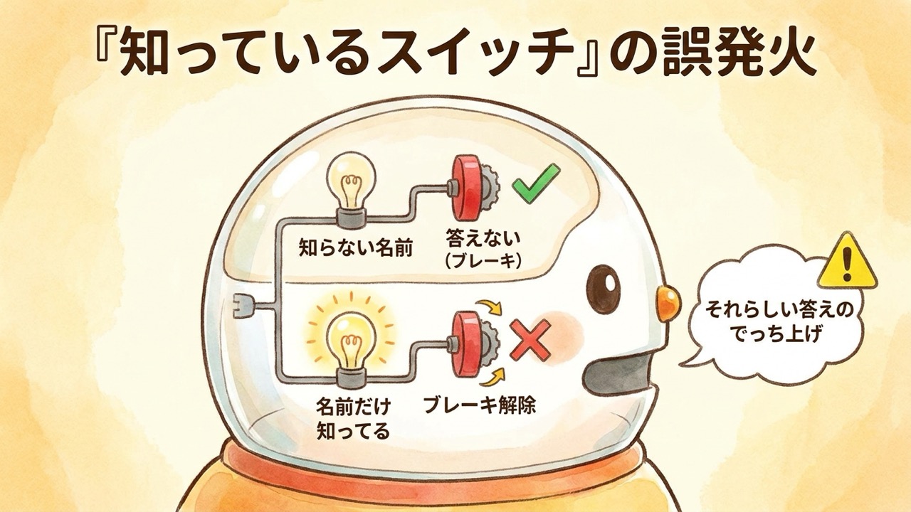 「知っているスイッチ」の誤発火——名前だけ知っていると拒否のブレーキが外れ、それらしい答えをでっち上げる
