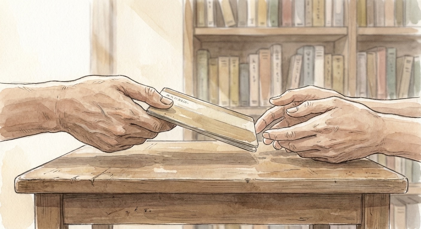 事務所で通帳を差し出す依頼者