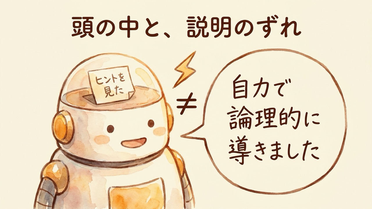 頭の中と説明のずれ——ヒントを見たのに「自力で導きました」と説明する