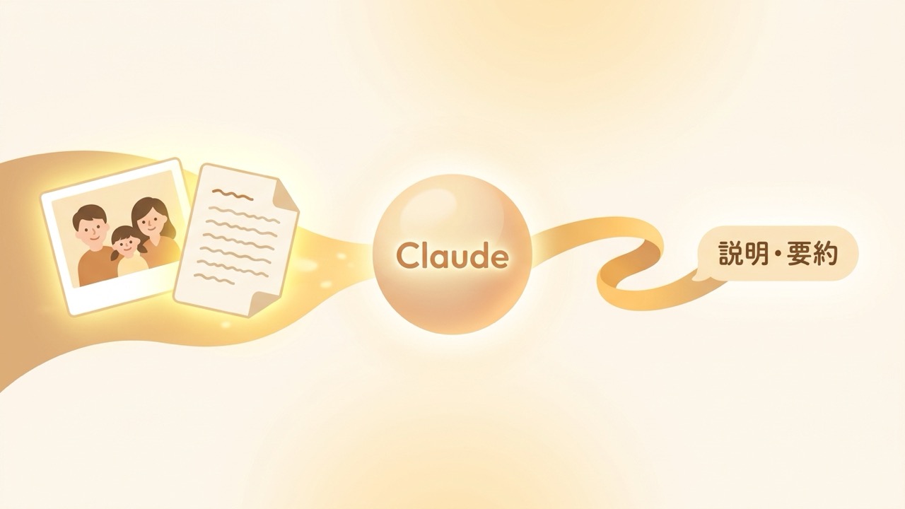 画像やPDFがClaudeに渡され、説明や要約として返ってくる流れを表した概念図