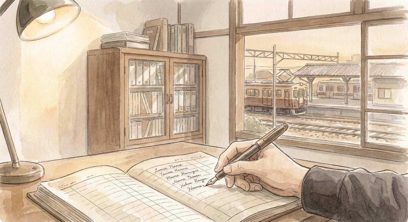 罫紙に日付だけを書き込む手元